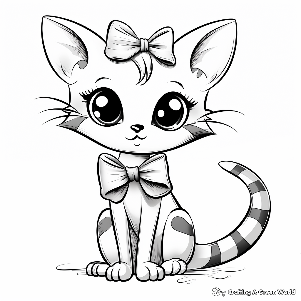 Fashion-Forward Cat with Designer Bow Coloring Pages 1