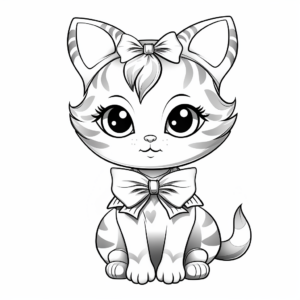 Fashion-Forward Cat with Designer Bow Coloring Pages 2