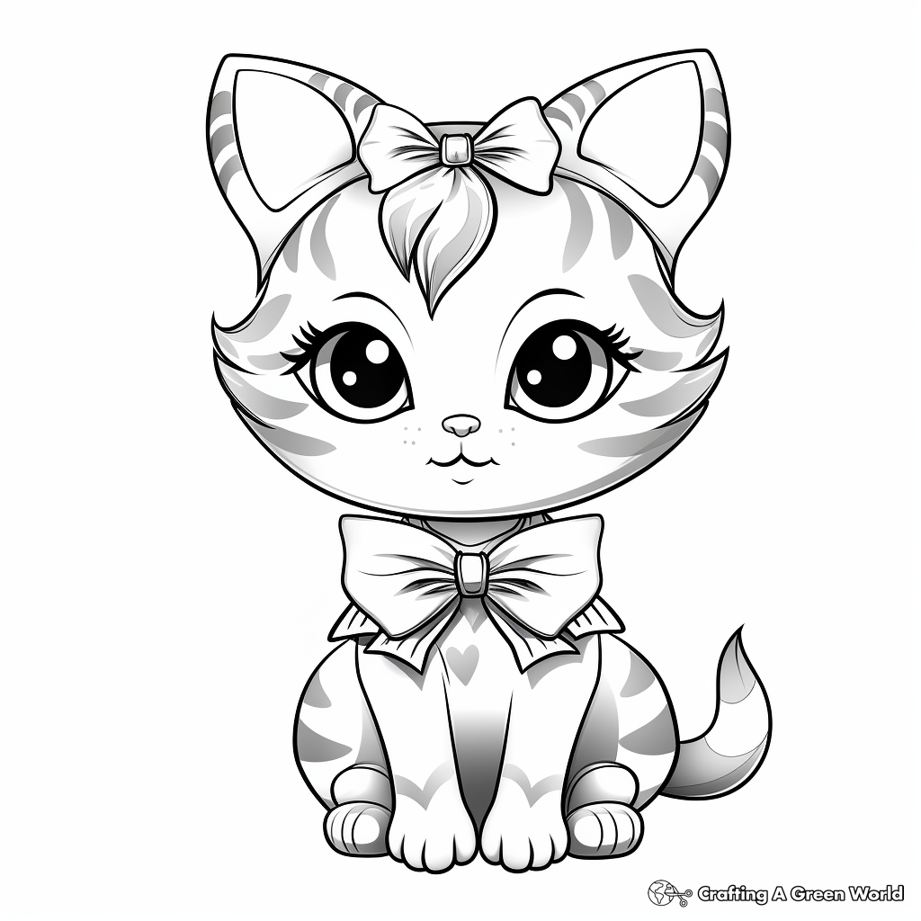 Fashion-Forward Cat with Designer Bow Coloring Pages 2