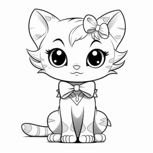 Fashion-Forward Cat with Designer Bow Coloring Pages 3