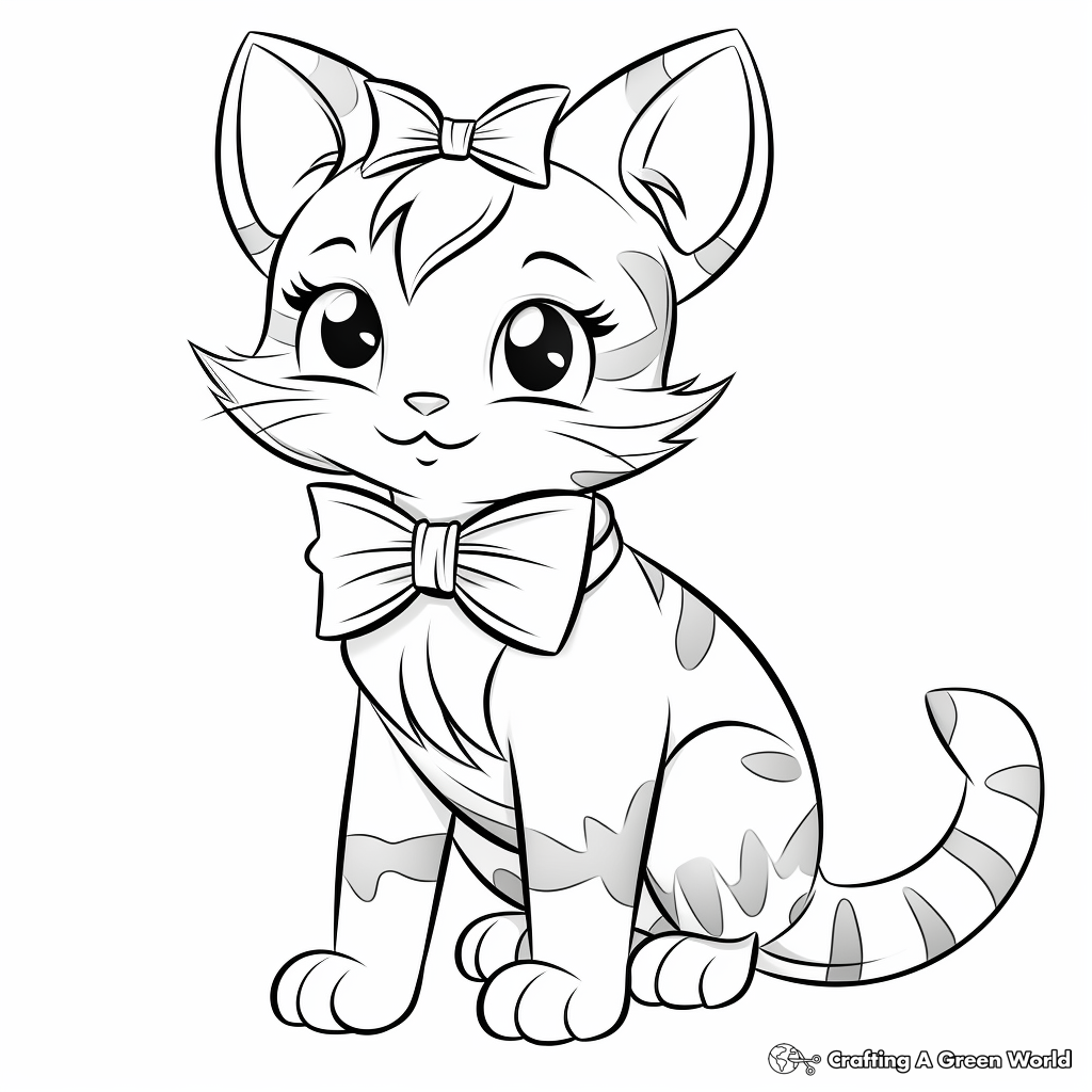 Fashion-Forward Cat with Designer Bow Coloring Pages 4