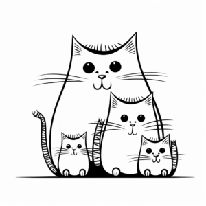 Fat Cat Family Coloring Pages: Mom, Dad, and Kittens 1