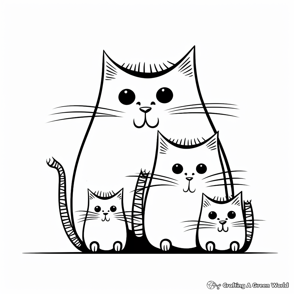 Fat Cat Family Coloring Pages: Mom, Dad, and Kittens 1
