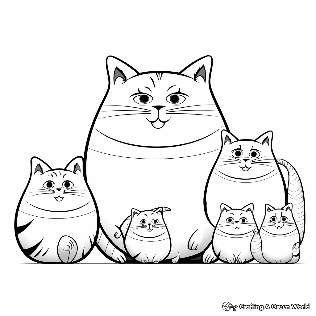 Fat Cat Family Coloring Pages: Mom, Dad, and Kittens 2