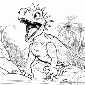 Fearsome Dilophosaurus Roaring Scene Coloring Pages 2