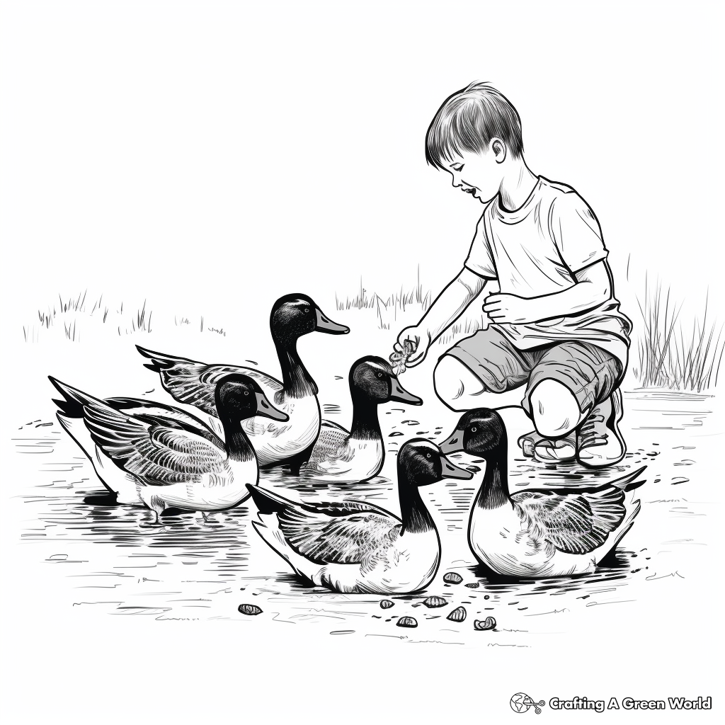 Feeding Canada Geese Coloring Pages for Kids 1