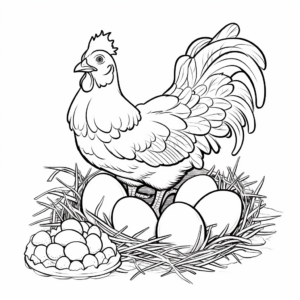 Female Hen with Nest of Eggs Coloring Pages 1