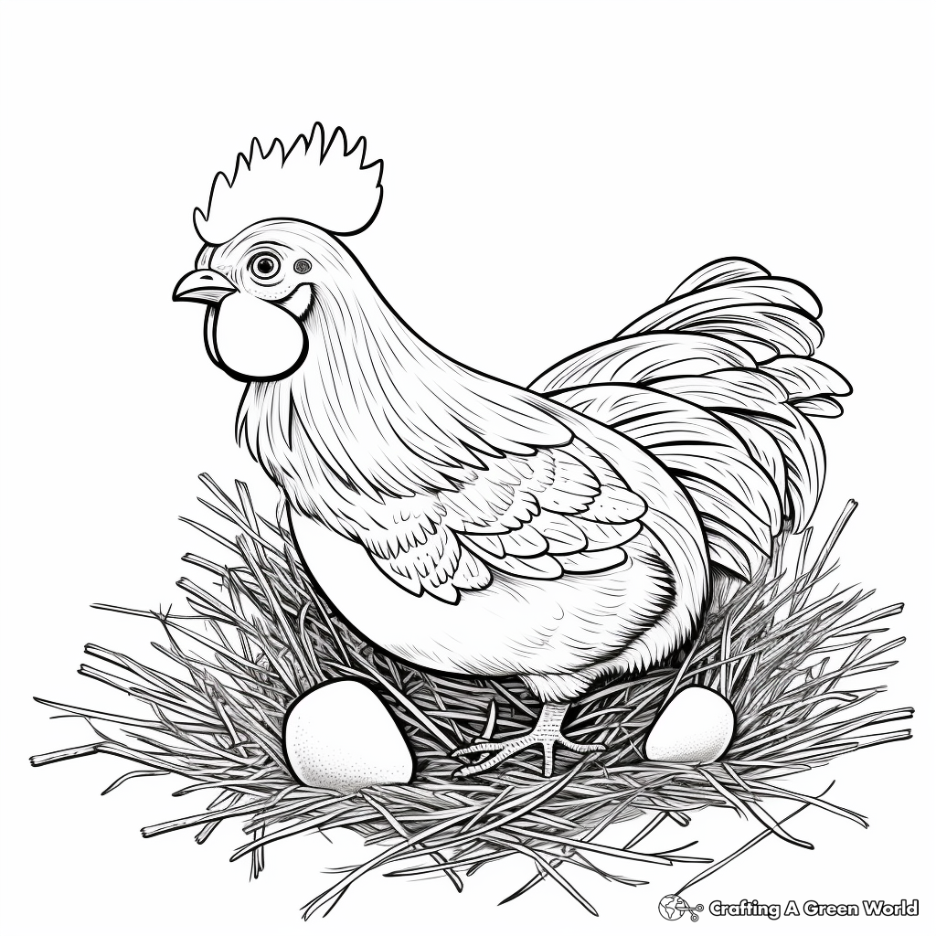 Female Hen with Nest of Eggs Coloring Pages 2