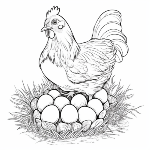 Female Hen with Nest of Eggs Coloring Pages 3