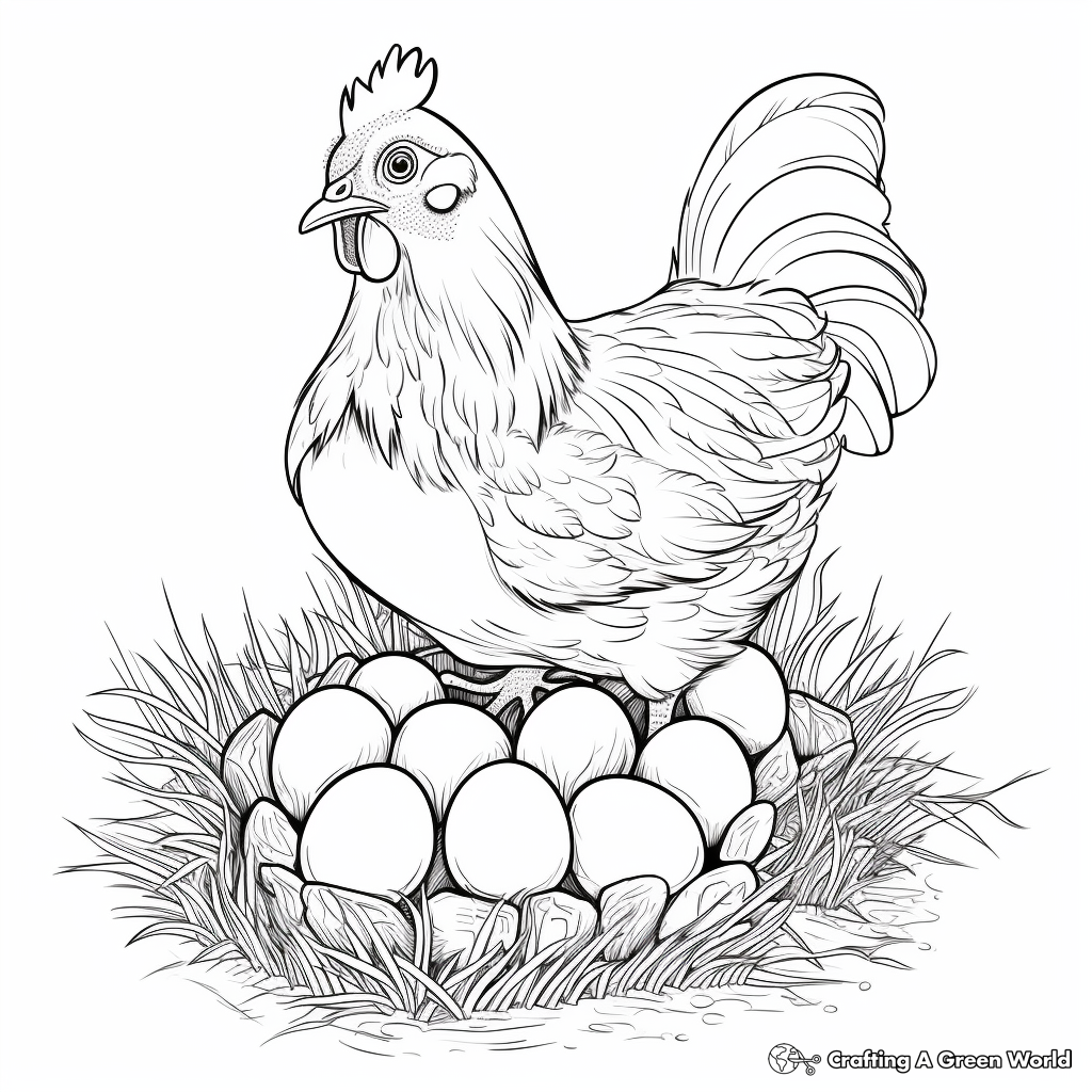 Female Hen with Nest of Eggs Coloring Pages 3