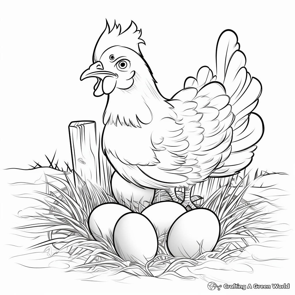 Female Hen with Nest of Eggs Coloring Pages 4