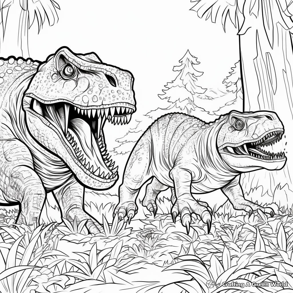 Ferocious Giganotosaurus vs T Rex Coloring Pages 1