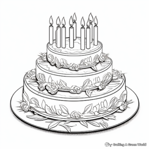 Festive Anniversary Cake Coloring Sheets 2