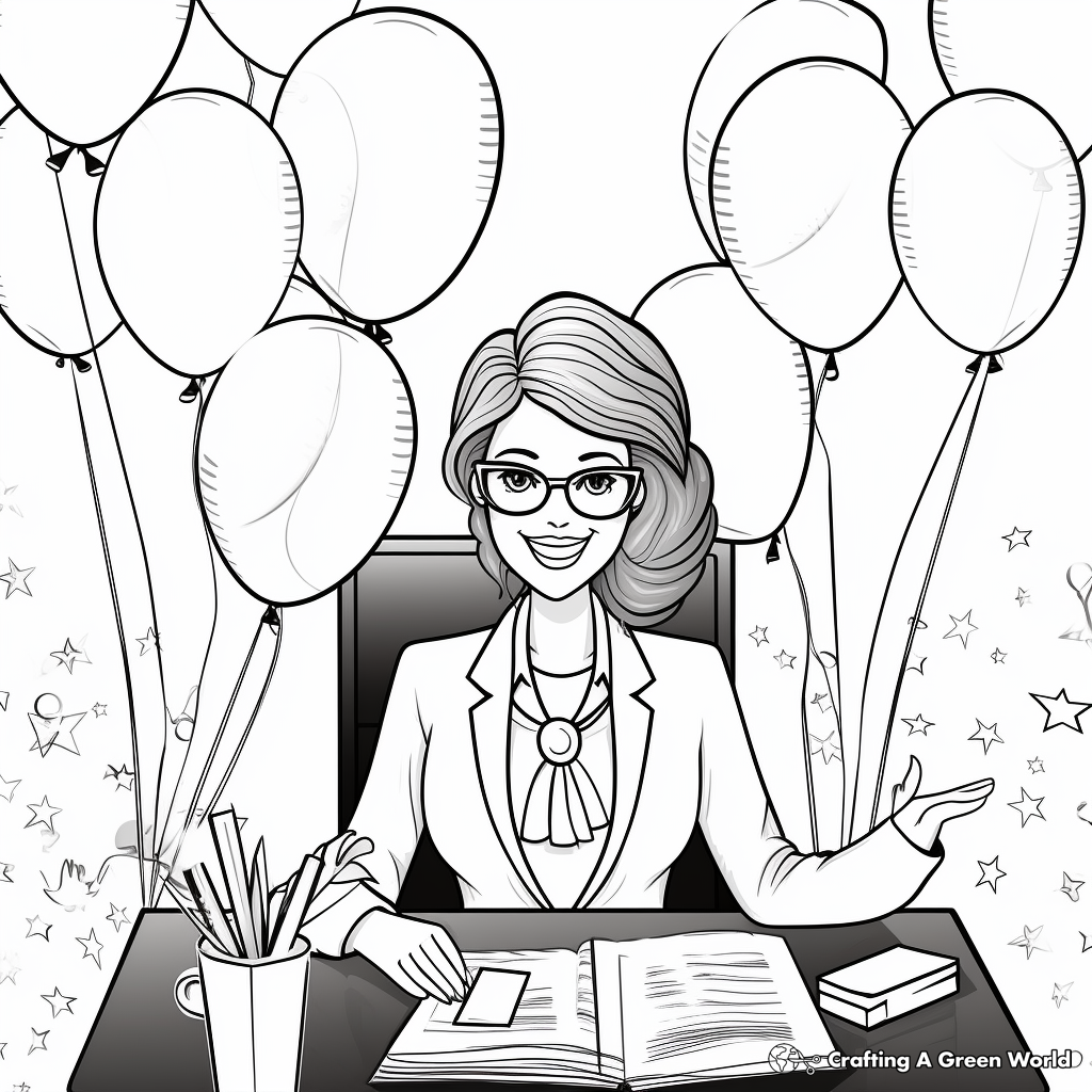 Festive Balloons and Confetti Administrative Professionals Day Coloring Pages 1