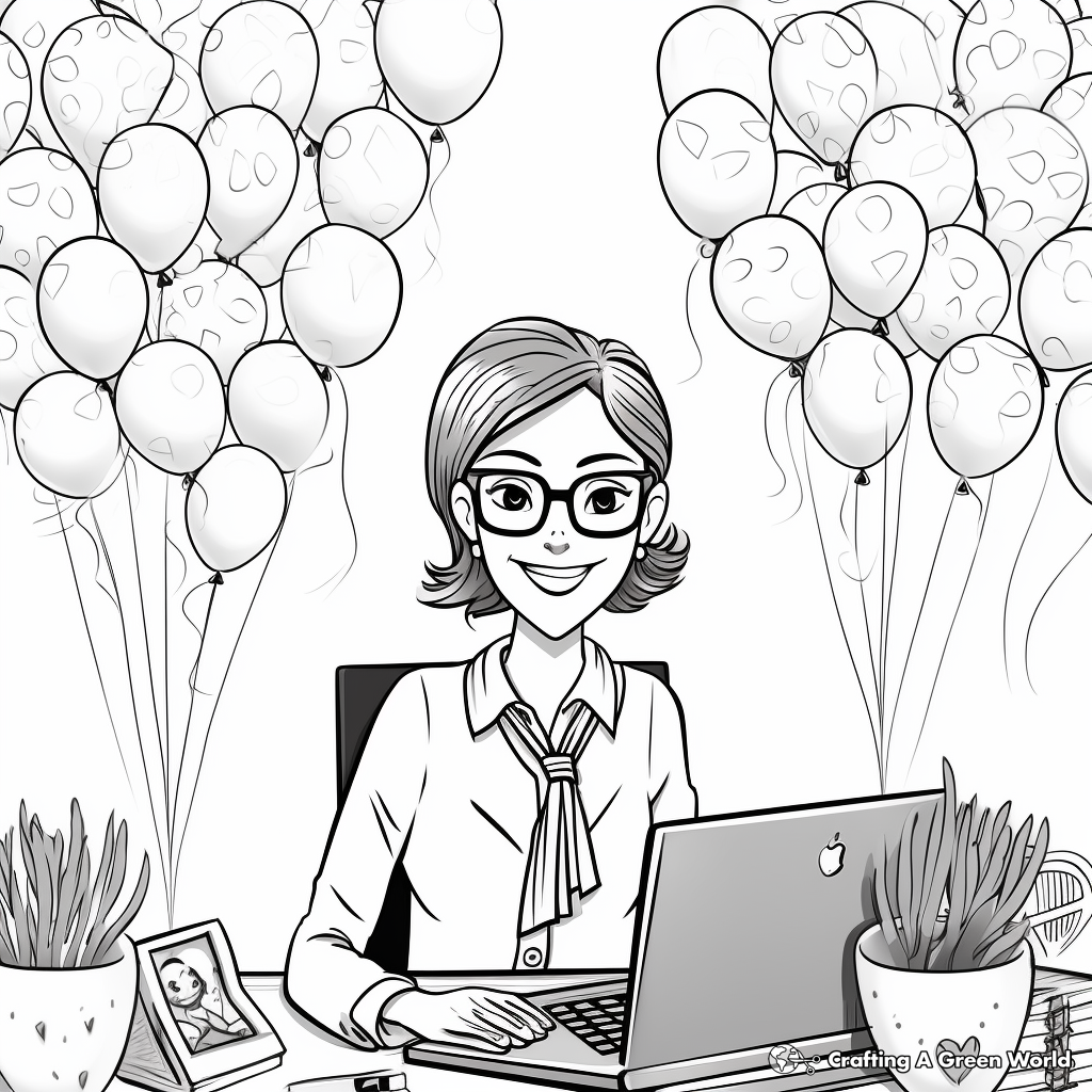 Festive Balloons and Confetti Administrative Professionals Day Coloring Pages 2