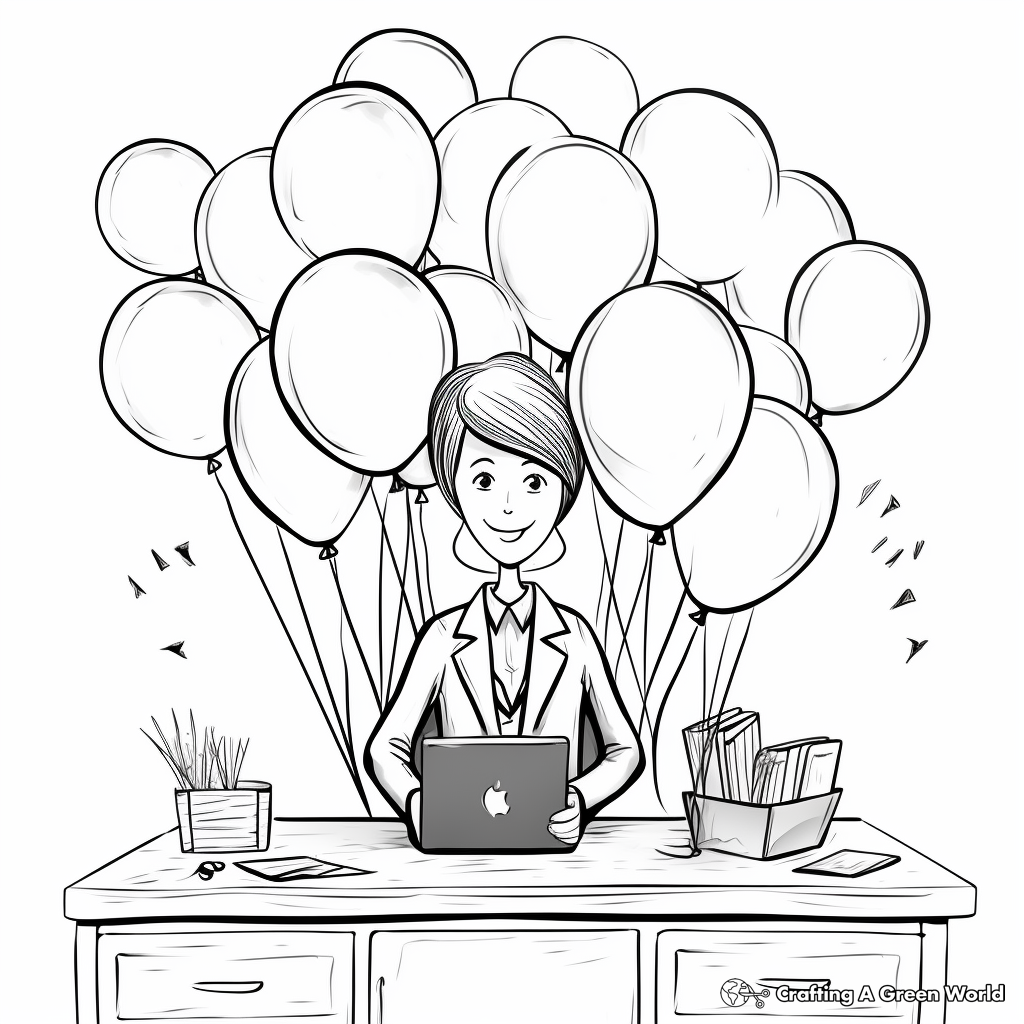Festive Balloons and Confetti Administrative Professionals Day Coloring Pages 3