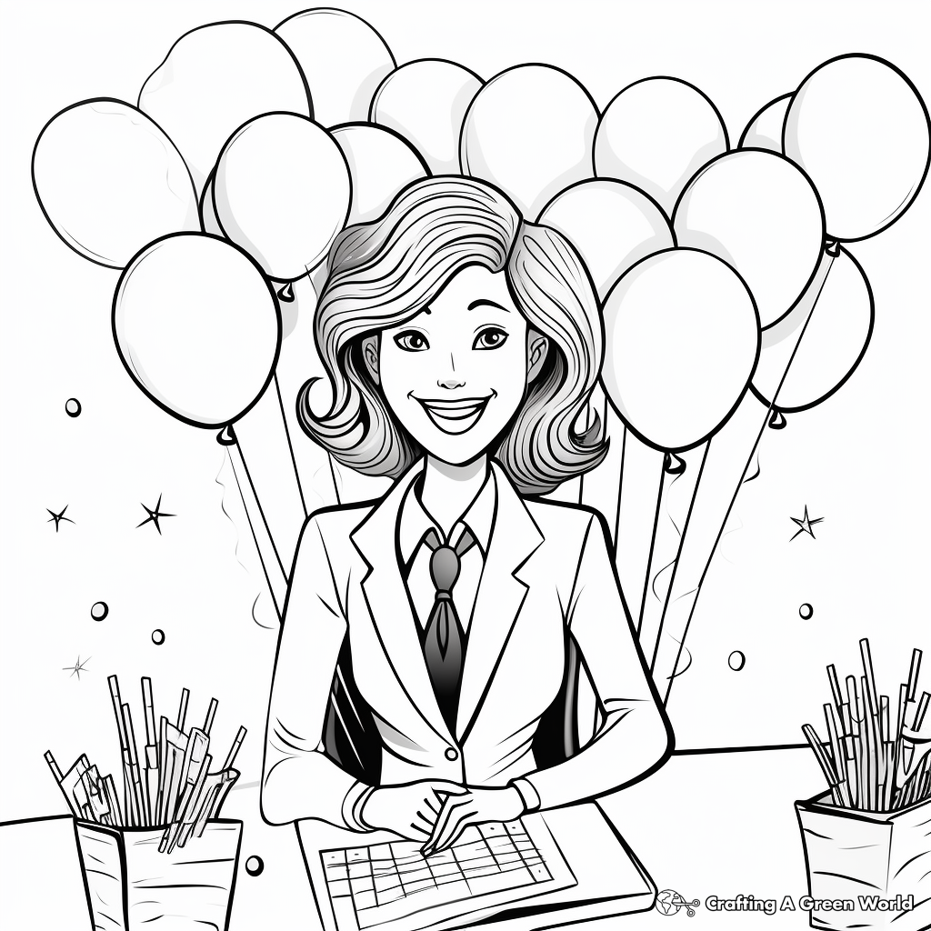 Festive Balloons and Confetti Administrative Professionals Day Coloring Pages 4