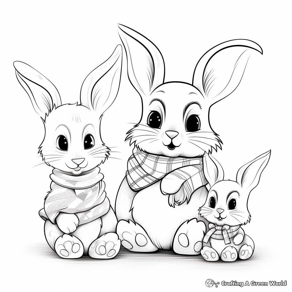 Festive Bunny Family Celebrating Christmas Coloring Pages 3