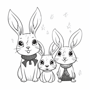 Festive Bunny Family Celebrating Christmas Coloring Pages 4