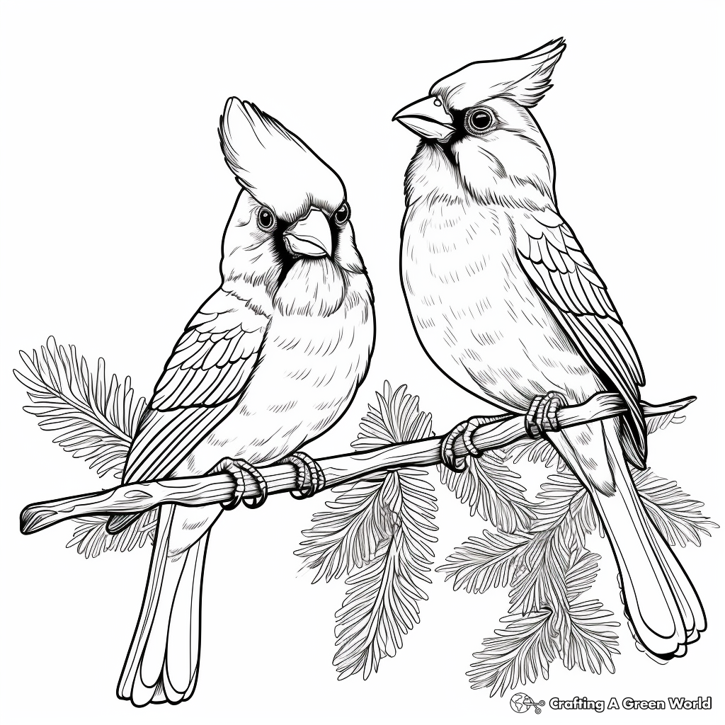 Festive Cardinals in Winter: Seasonal Coloring Pages 2