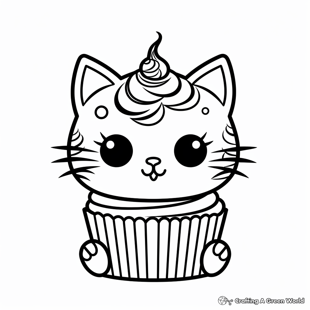 Festive Cat Cupcake Birthday Coloring Pages 4
