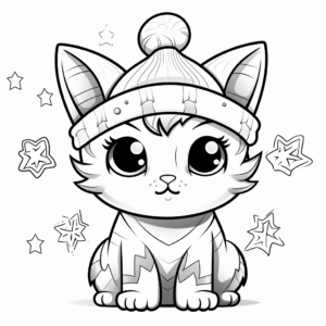 Festive Christmas Cat Kid Coloring Pages 1