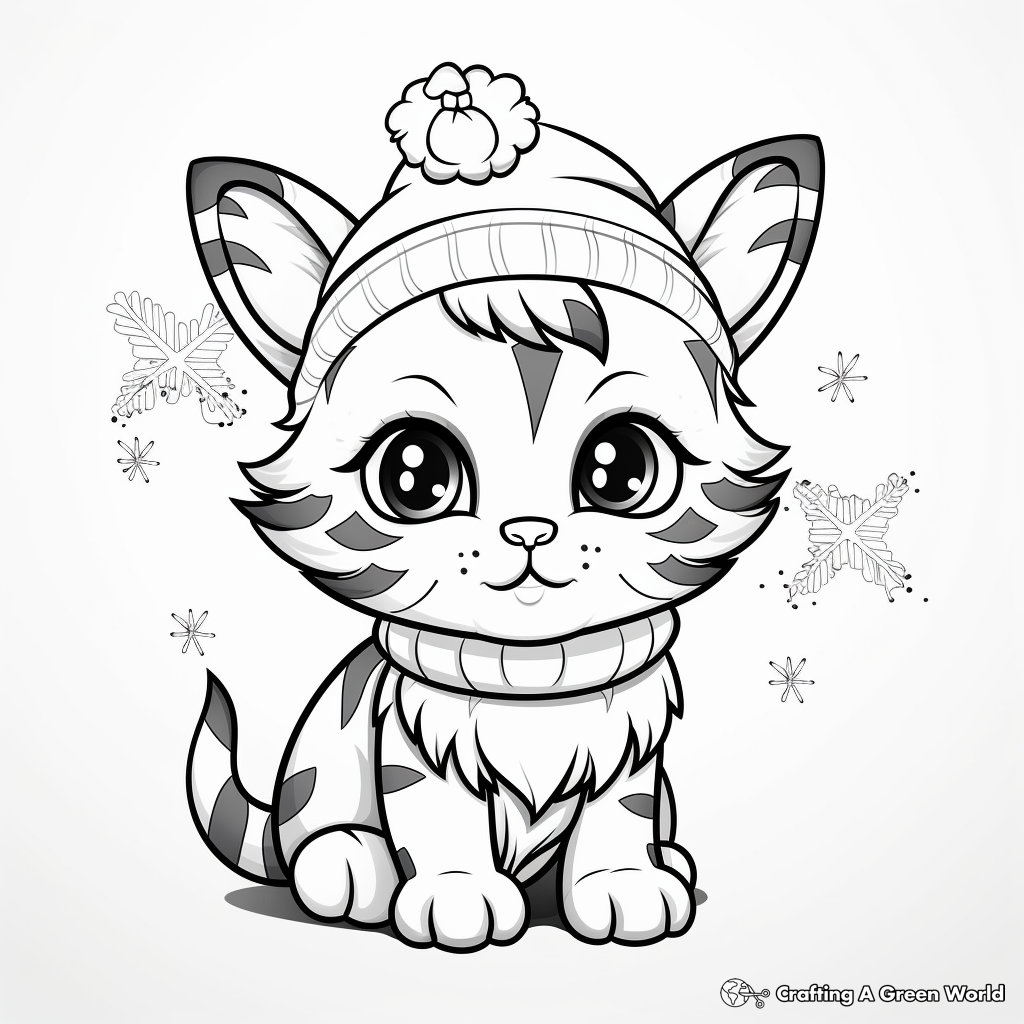 Festive Christmas Cat Kid Coloring Pages 2
