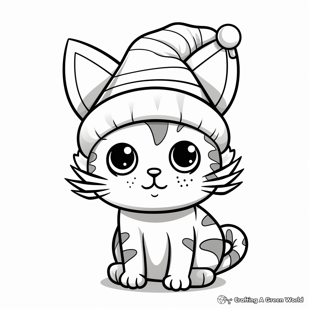 Festive Christmas Cat Kid Coloring Pages 3