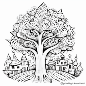 Festive Christmas Tree Winter Solstice Coloring Pages 2