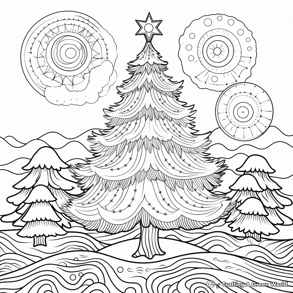 Festive Christmas Tree Winter Solstice Coloring Pages 4