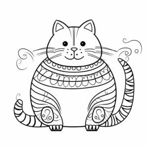 Festive Fat Cat with Christmas Lights Coloring Pages 1