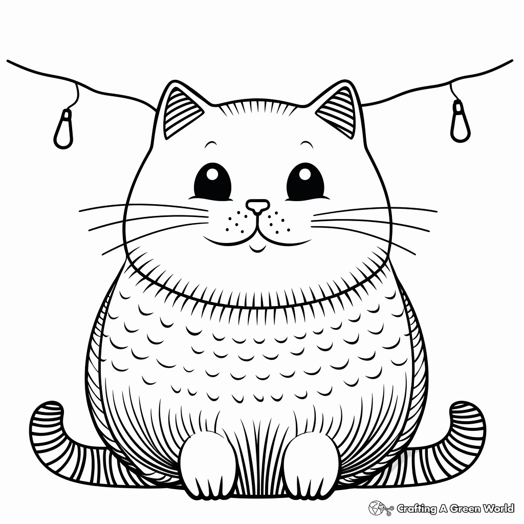 Festive Fat Cat with Christmas Lights Coloring Pages 2