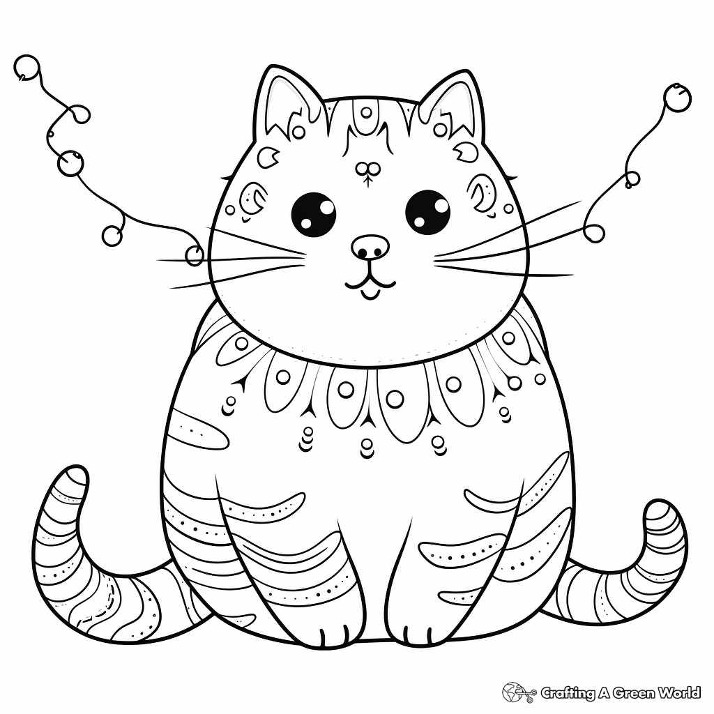 Festive Fat Cat with Christmas Lights Coloring Pages 3