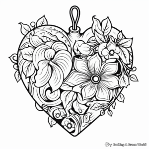 Festive Heart-Shaped Christmas Ornaments Coloring Pages 1