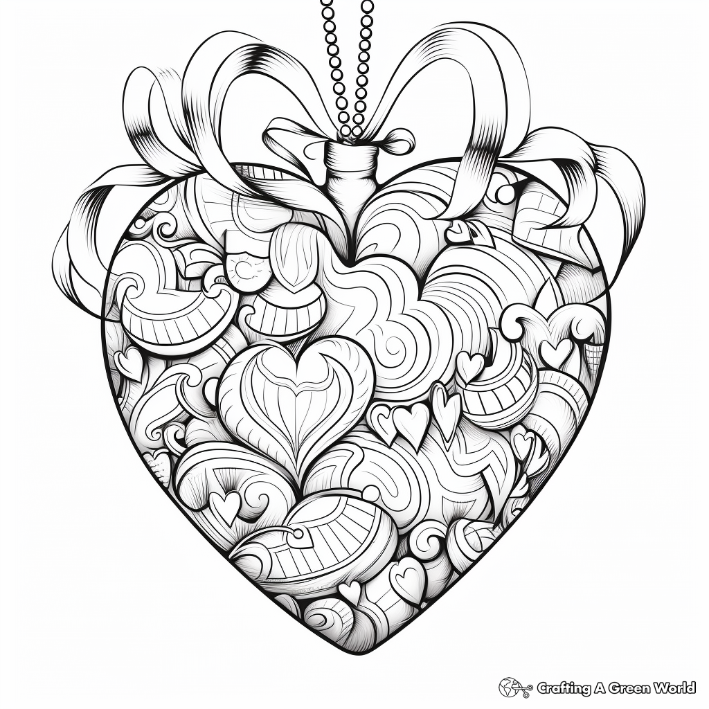 Festive Heart-Shaped Christmas Ornaments Coloring Pages 4