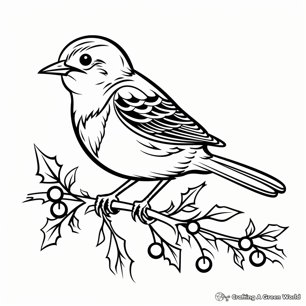 Festive Mockingbird Christmas Theme Coloring Pages 1