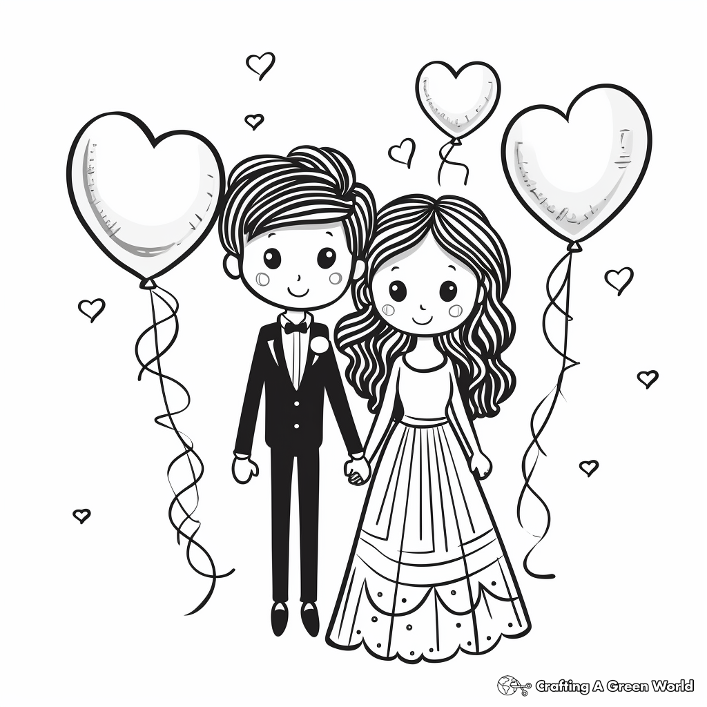 Festive Wedding Balloons and Confetti Coloring Pages 2