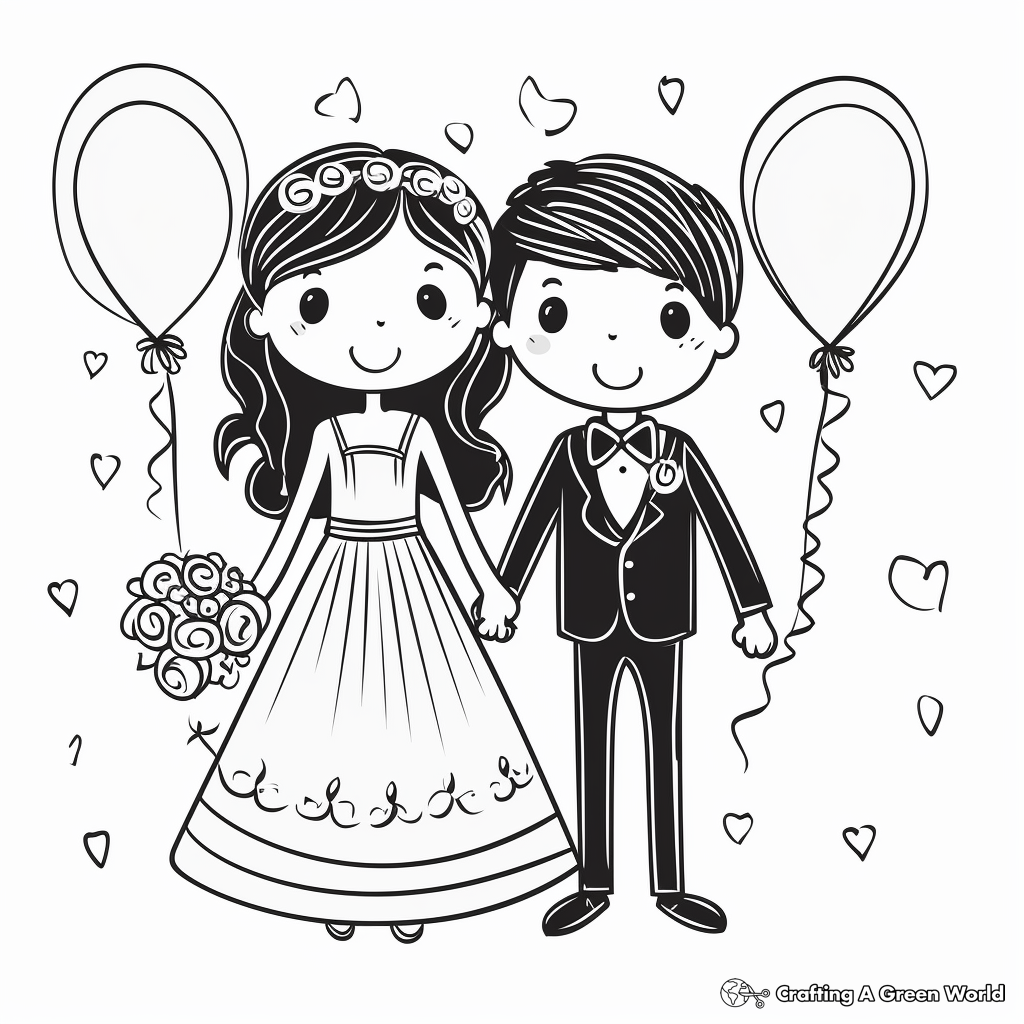Festive Wedding Balloons and Confetti Coloring Pages 3