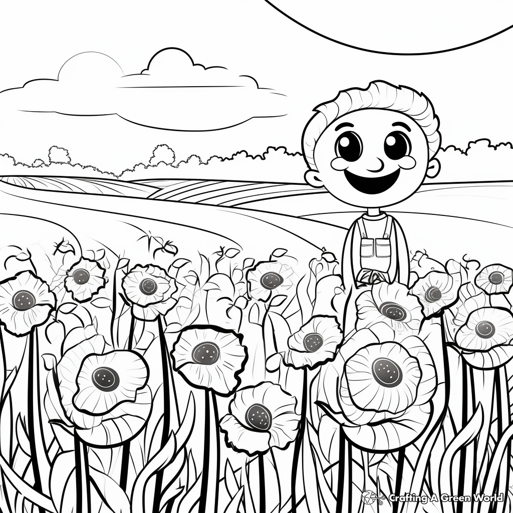 Field of Poppies Flower Coloring Pages for Relaxation 1