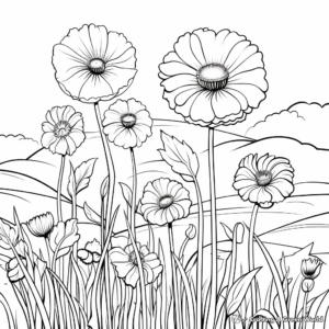 Field of Poppies Flower Coloring Pages for Relaxation 4