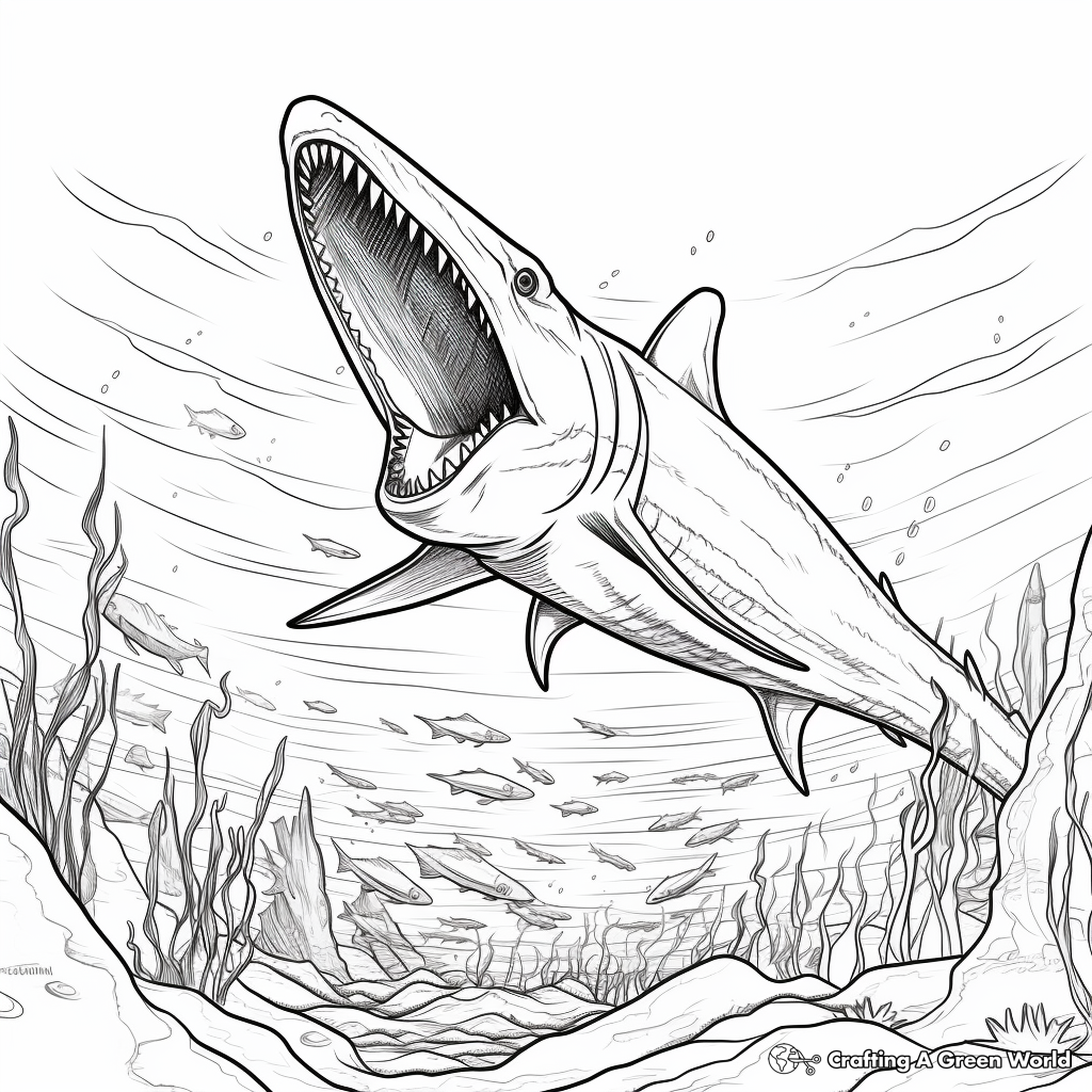 Fierce Mosasaurus with Open Jaws Coloring Pages 2