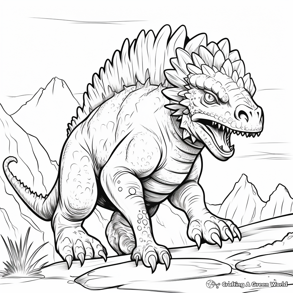 Fierce Pachycephalosaurus Battling with Other Dinosaurs Coloring Pages 4