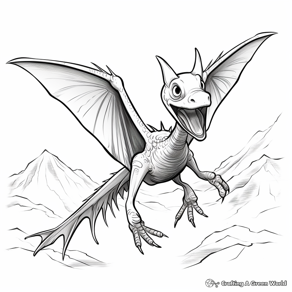 Fierce Pterodactyl in Mid-Flight Coloring Pages 1