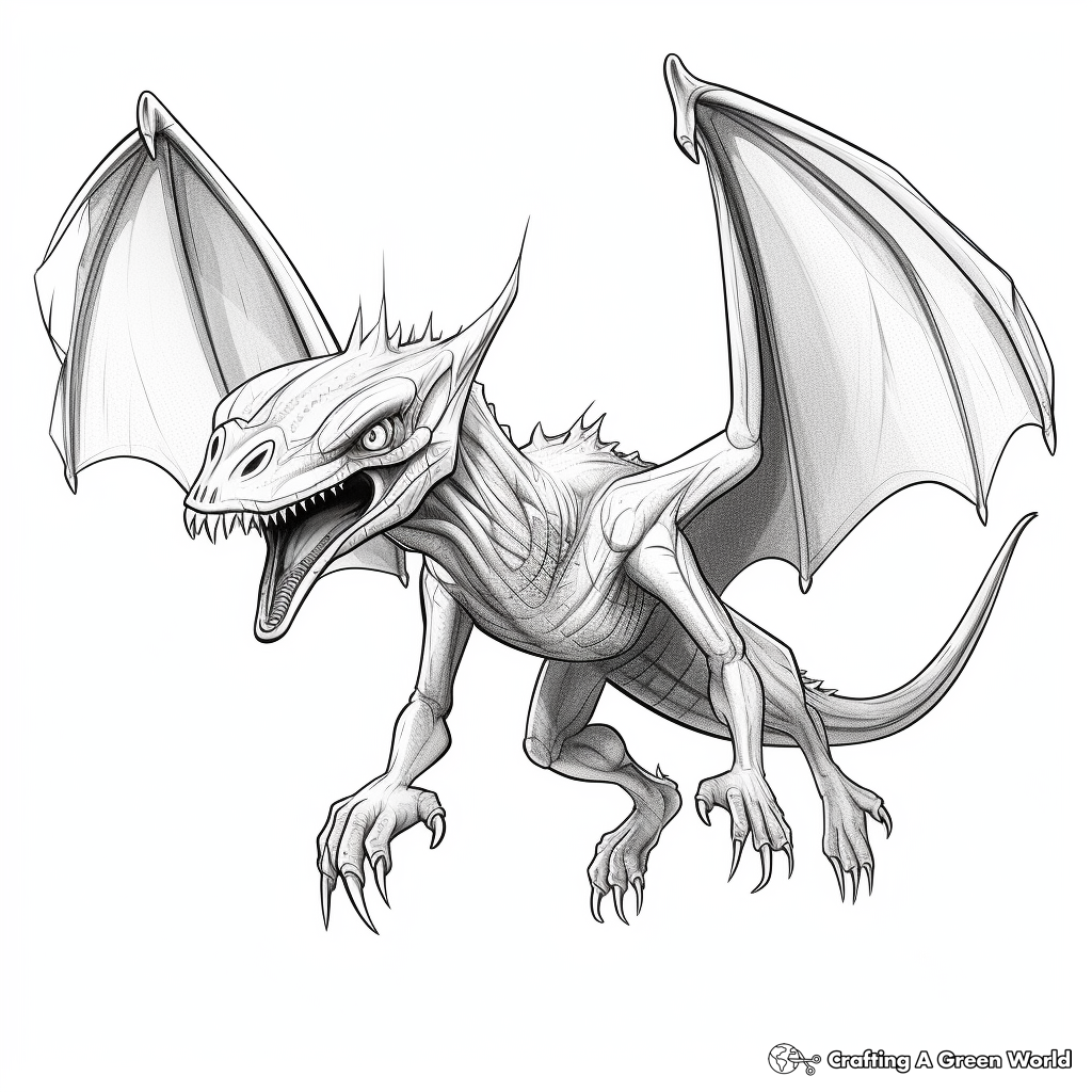 Fierce Pterodactyl in Mid-Flight Coloring Pages 2