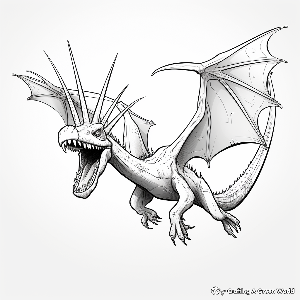 Fierce Pterodactyl in Mid-Flight Coloring Pages 4