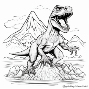 Fierce Velociraptor and Volcano Eruption Coloring Pages 3