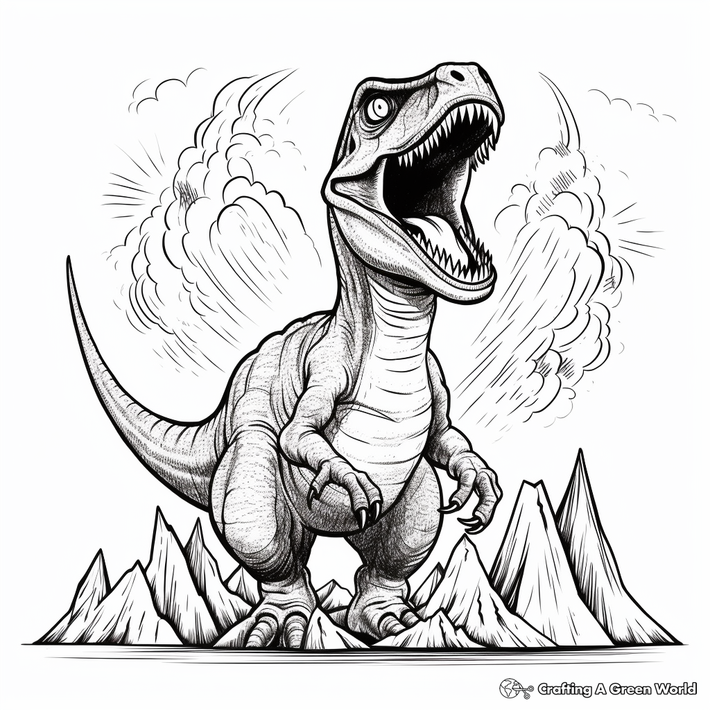 Fierce Velociraptor and Volcano Eruption Coloring Pages 4