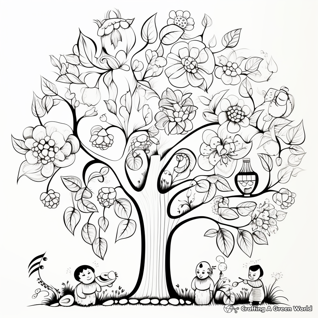 Fig In various Stages: From Blossom to Fruit Coloring Pages 2