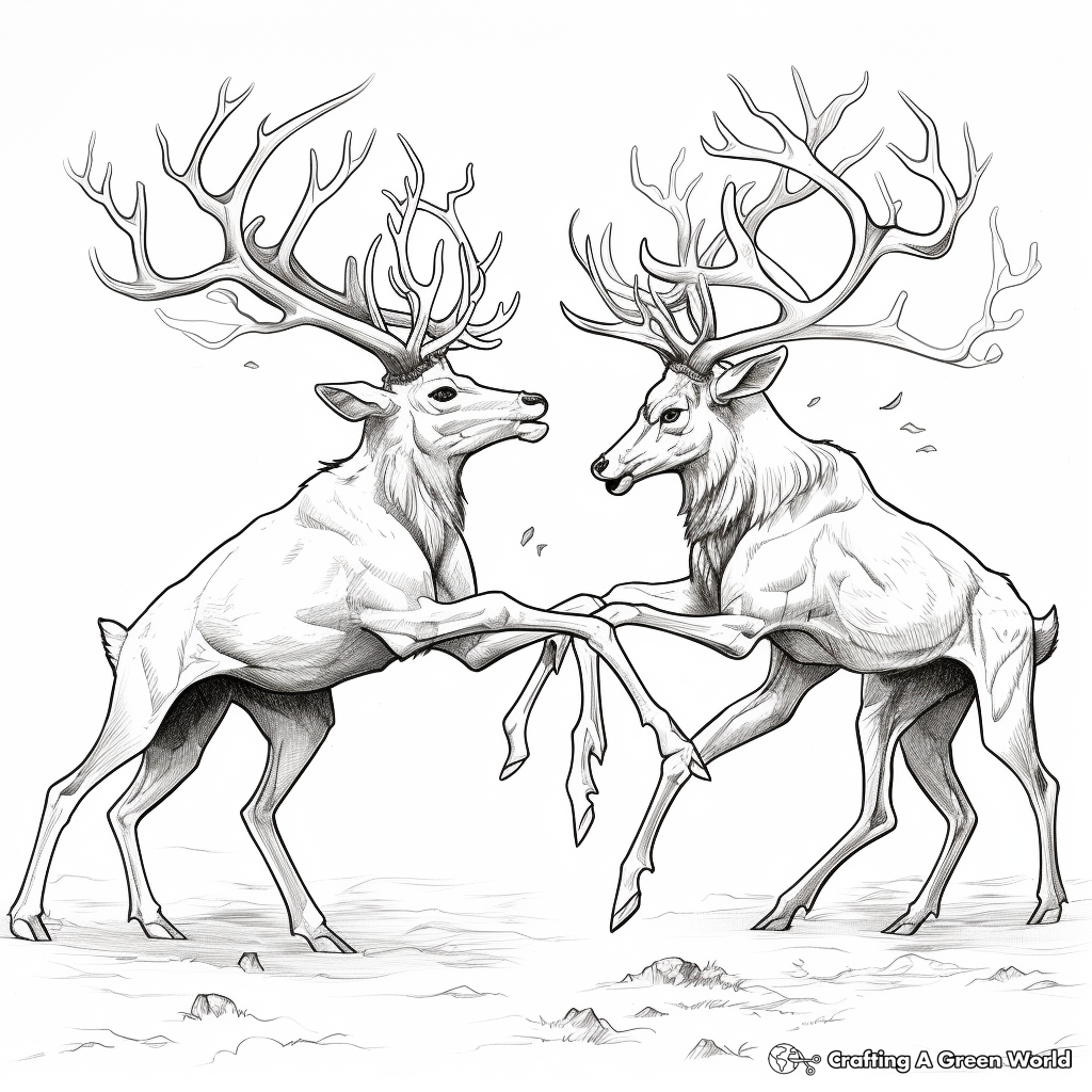 Fighting White Tailed Deer: A Battle of Antlers Coloring Page 2