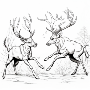 Fighting White Tailed Deer: A Battle of Antlers Coloring Page 3